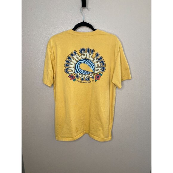 Quiksilver Mens Yellow Graphic T-Shirt Large Regular Fit Cotton Short Sleeve - Picture 3 of 6
